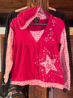 Eyeshadow Girls Hot Pink Star hooded lonsleeve teeshirt Y2K size girls 6x